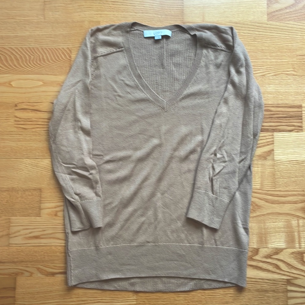 Loft v-neck tan sweater. Size S